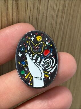 Mystical Space Hand Enamel Pin - Colorful Galaxy Design